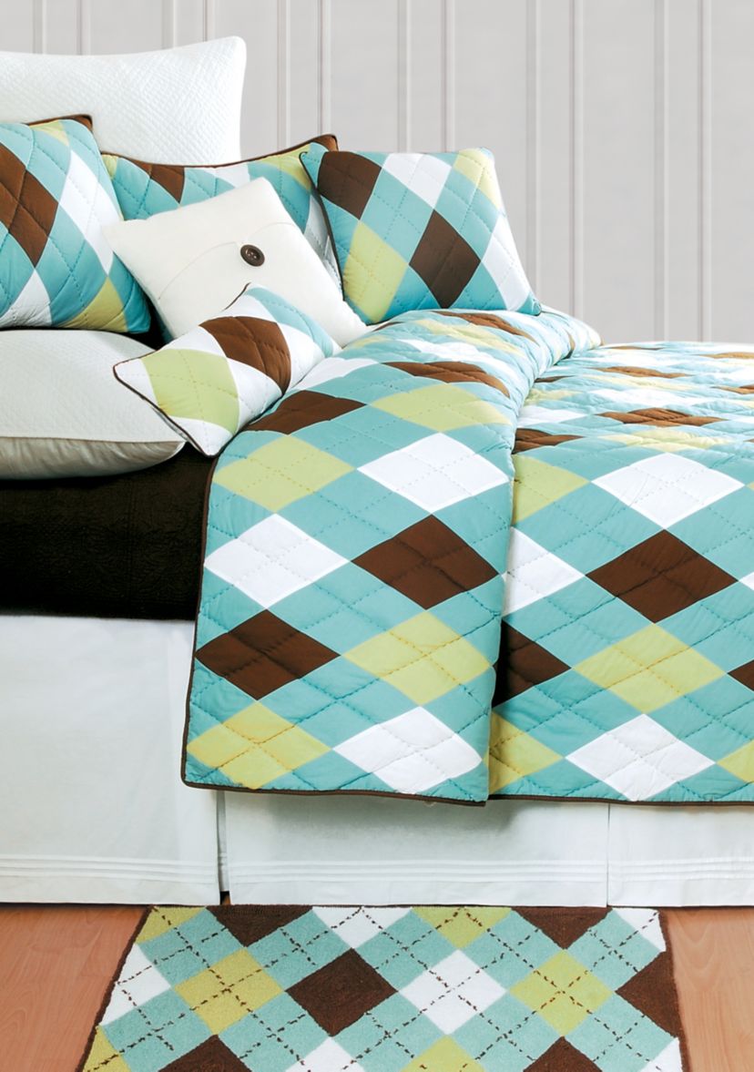 Argyle Aqua Pieced Patchwork Quilt