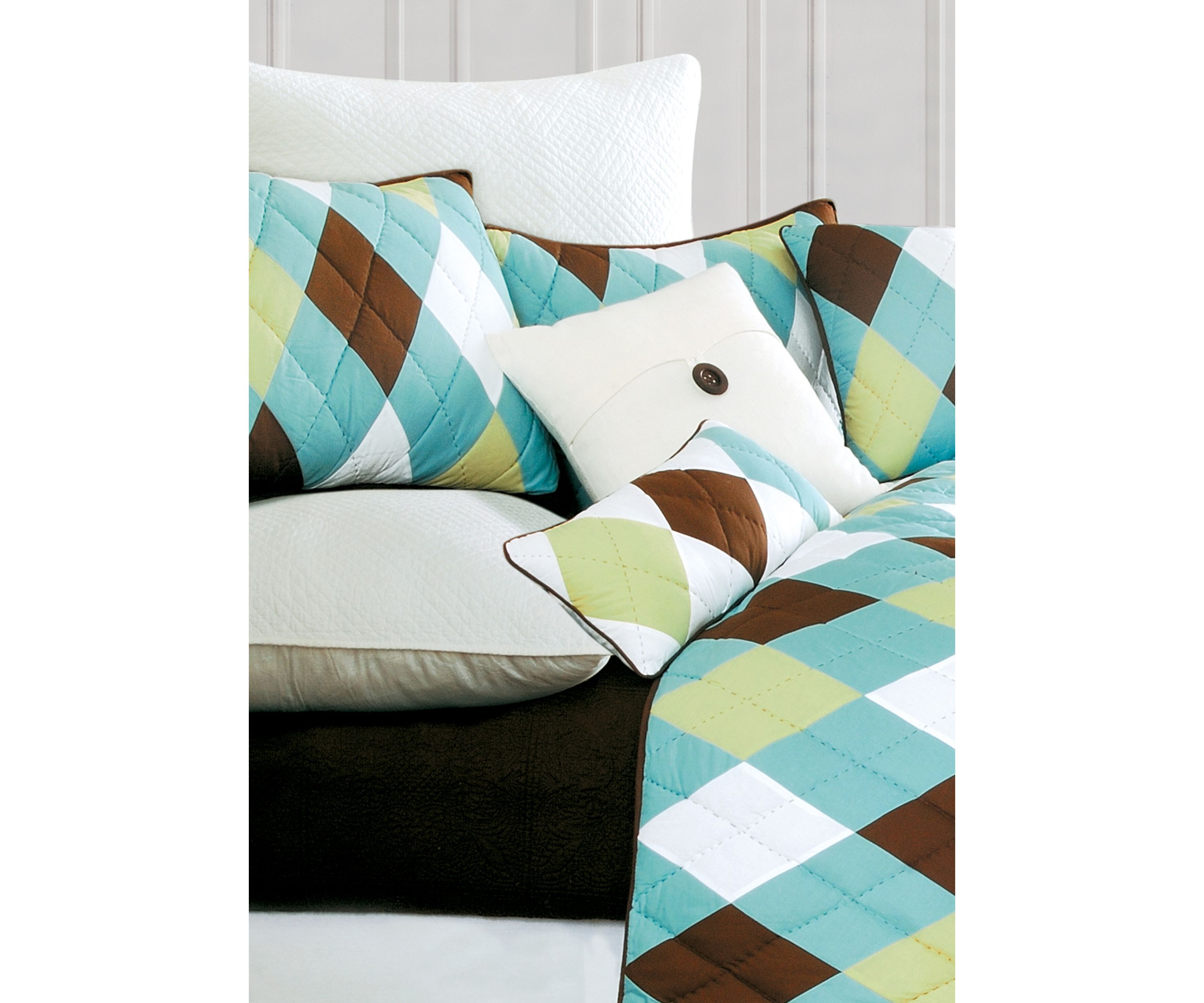 Argyle Aqua Pieced Patchwork Quilt