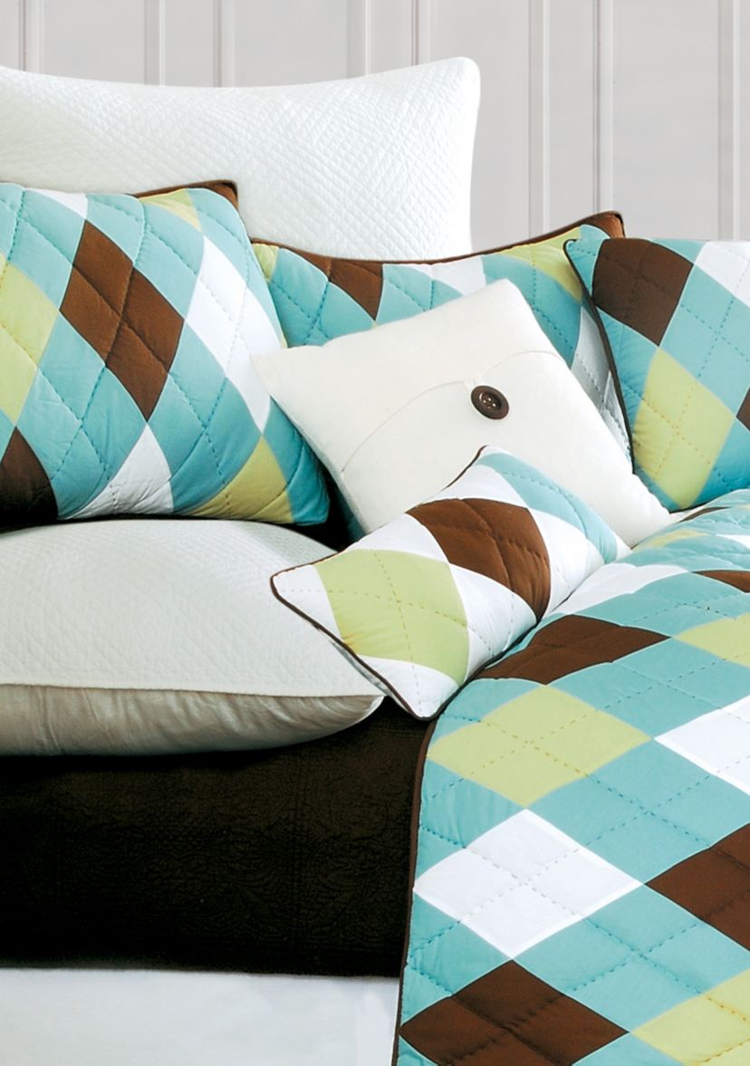 Argyle Aqua Pieced Patchwork Quilt