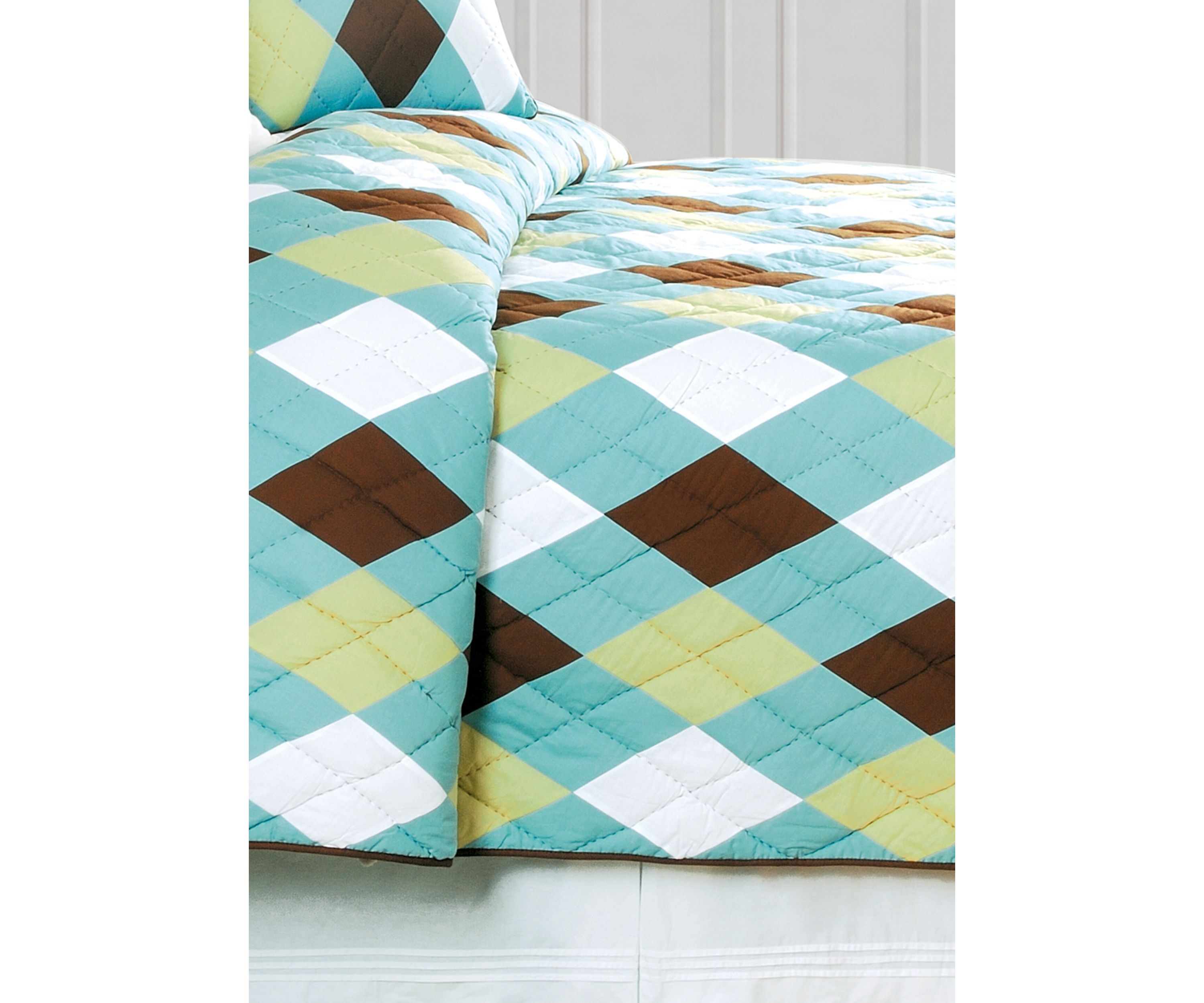 Argyle Aqua Pieced Patchwork Quilt