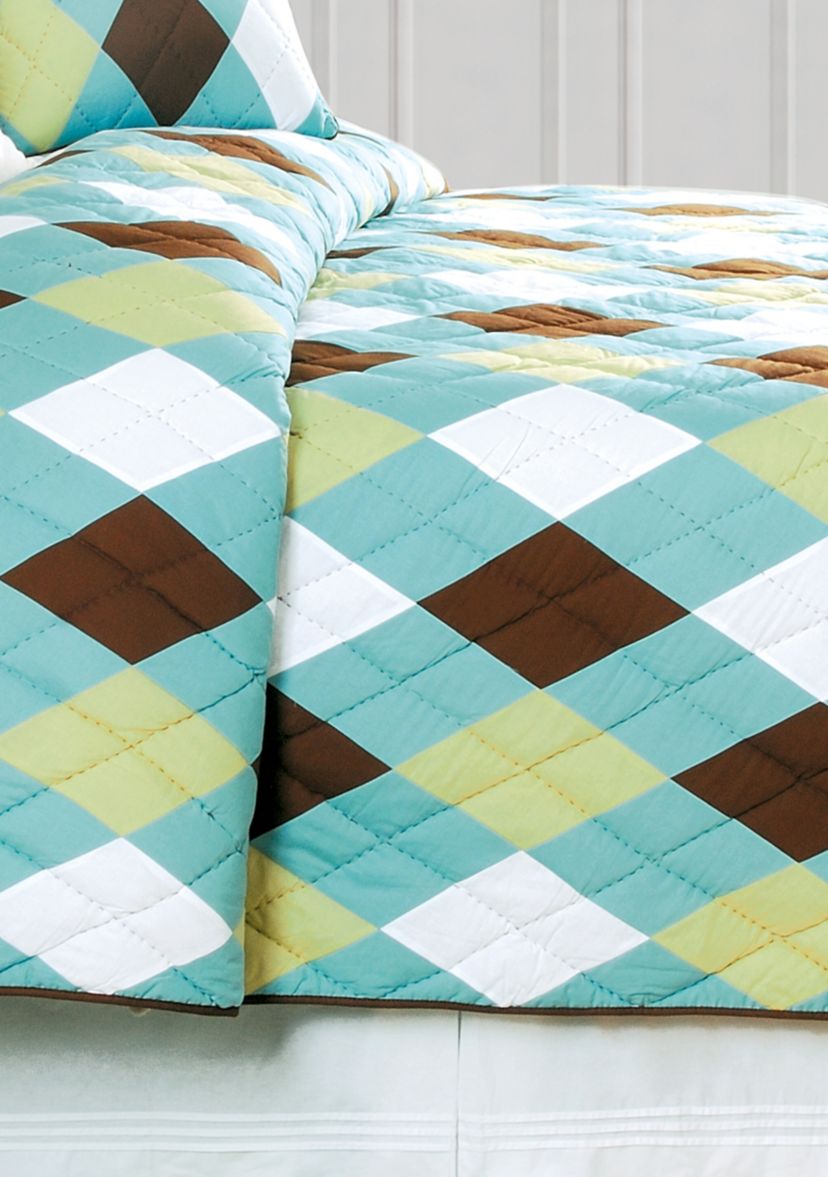 Argyle Aqua Pieced Patchwork Quilt