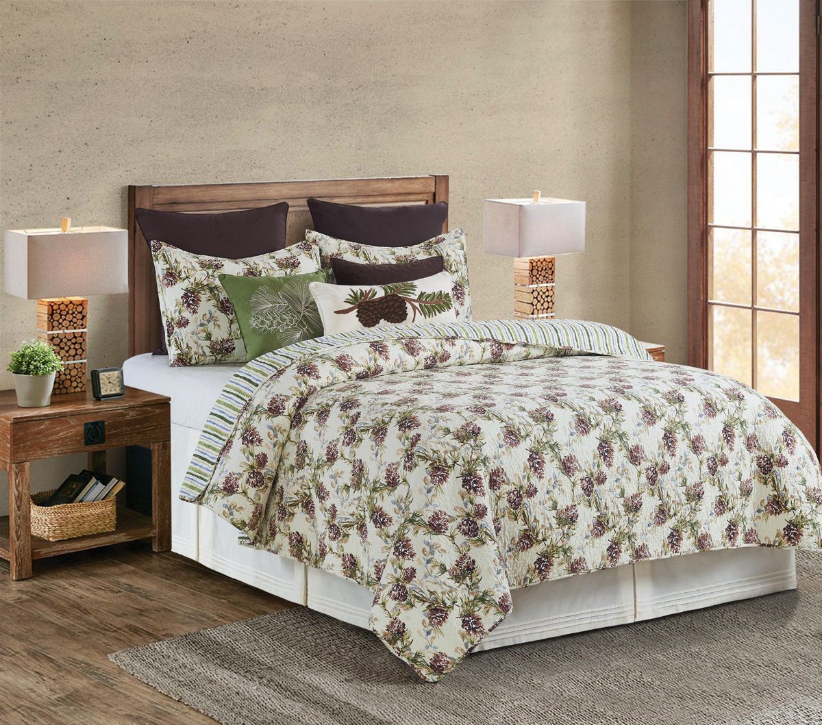 Cooper Pines Rustic Lodge Theme King 3 Piece Quilt Set
