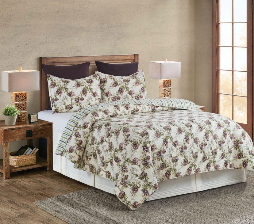 Cooper Pines Rustic Lodge Theme King 3 Piece Quilt Set