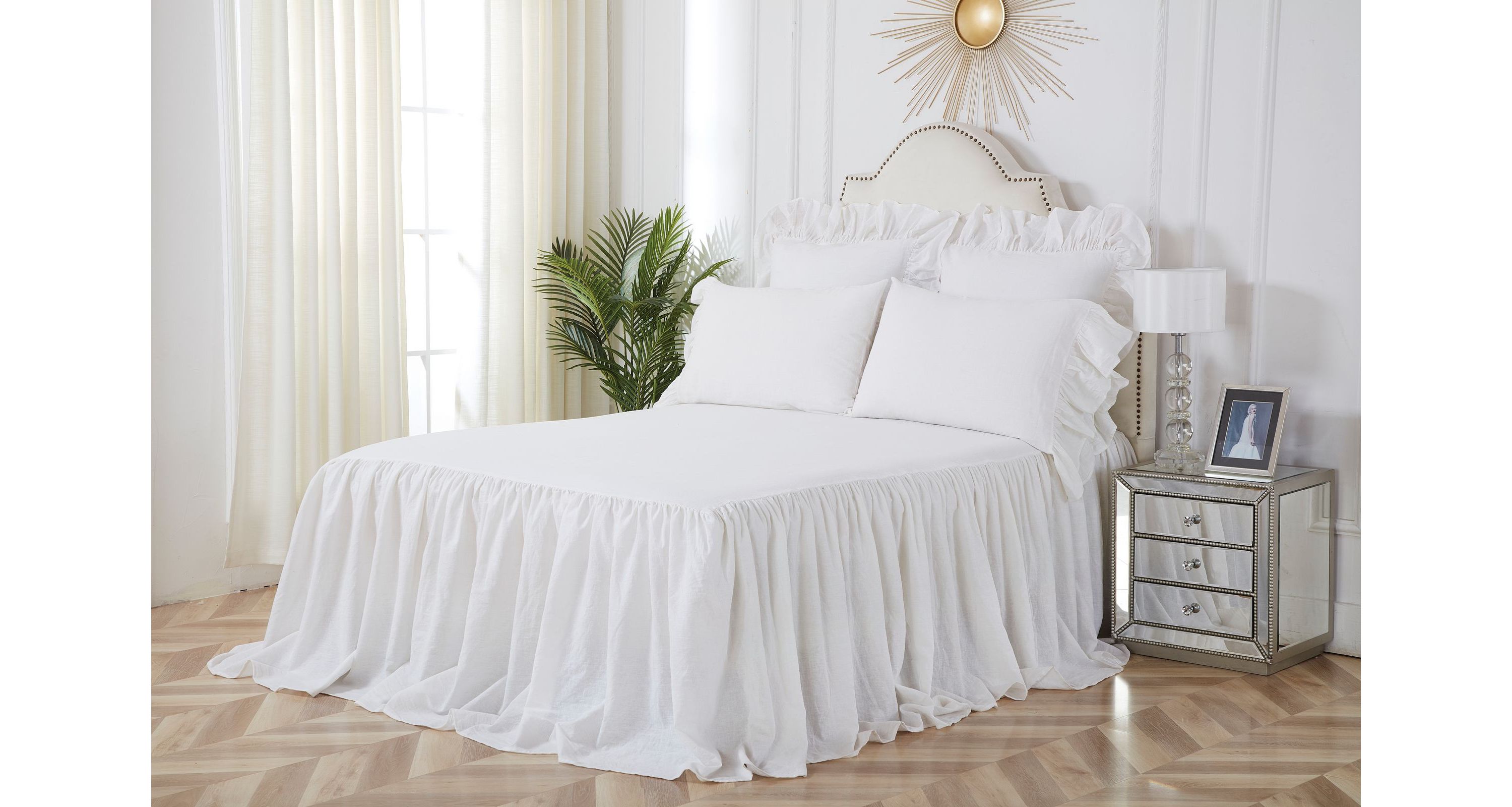 Ruffled Queen Bedspread White