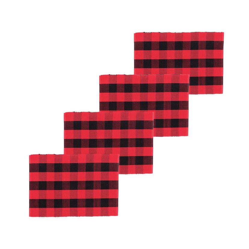 Franklin Checkered Plaid Black & Red Placemat Set 4