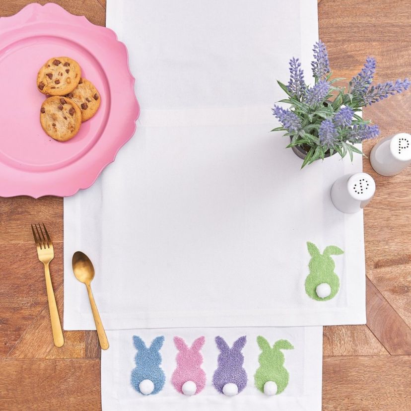14" x 51" Bunny Bum Easter Tufted Table Runner