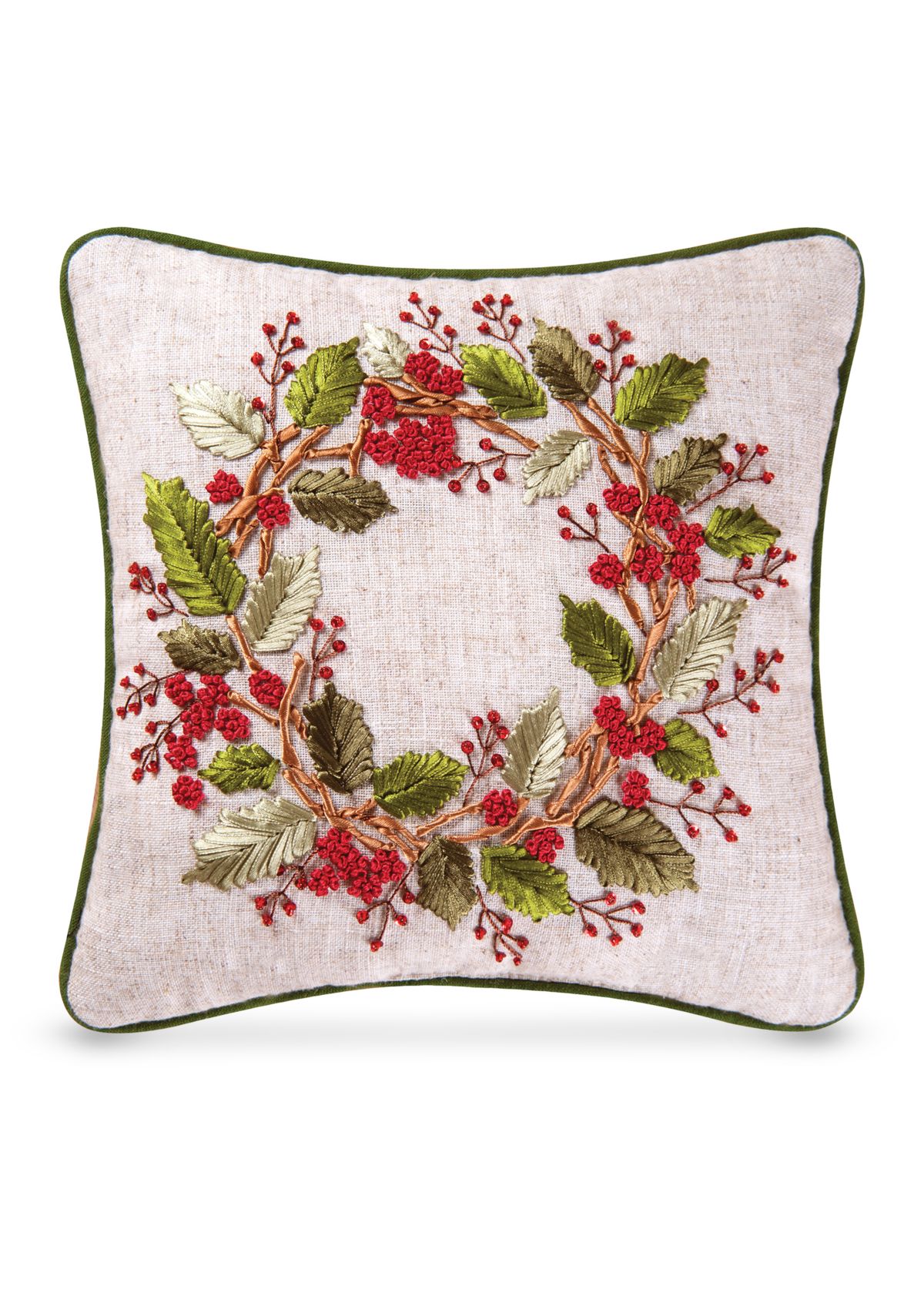 Berry Wreath Ribbon Art Pillow