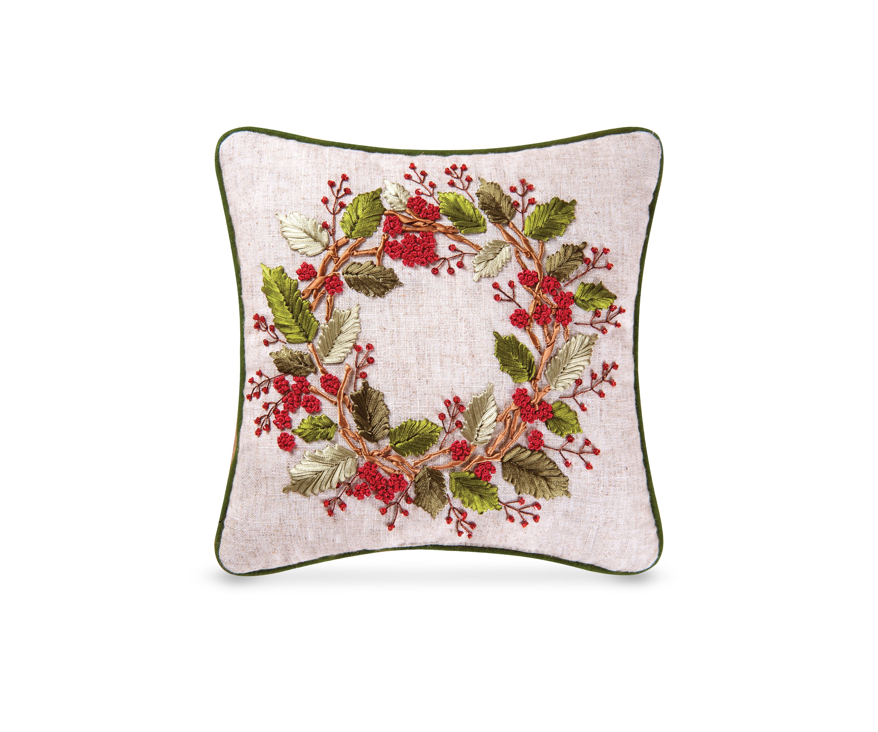 Berry Wreath Ribbon Art Pillow