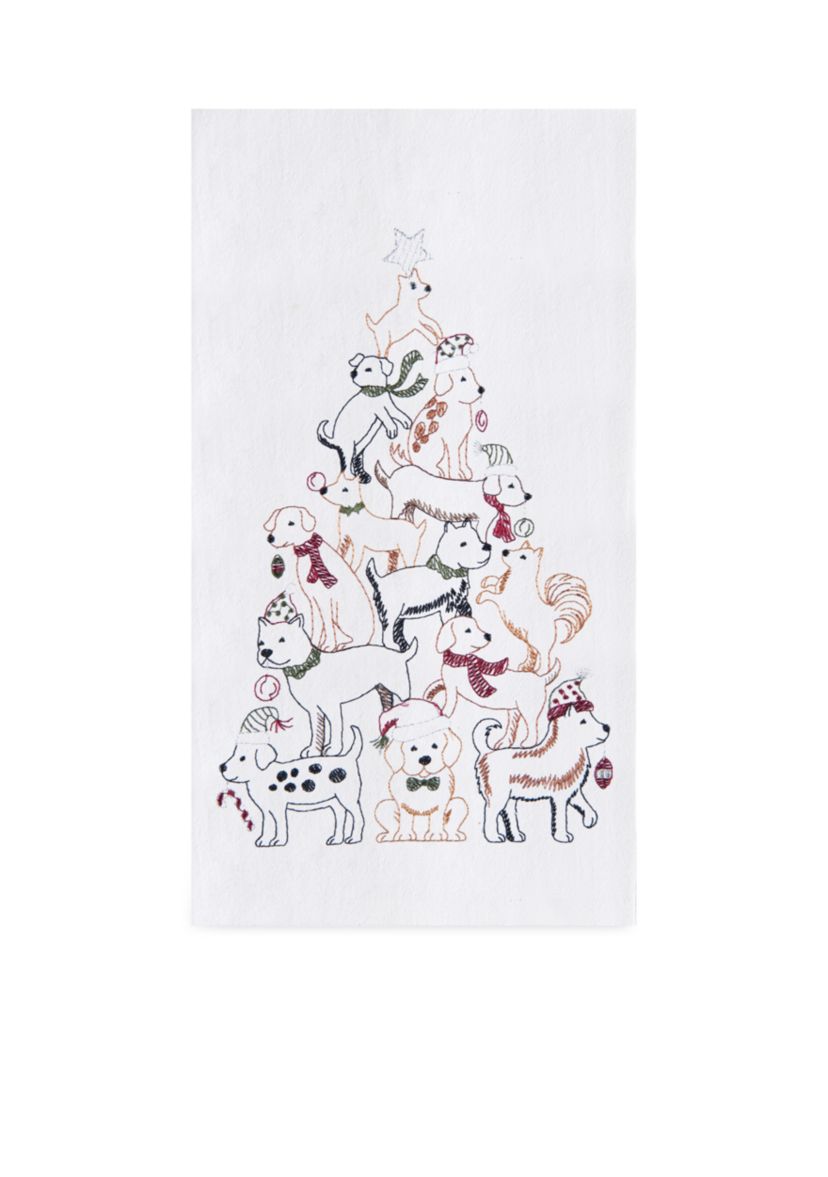 Dog Christmas Tree Flour Sack Kitchen Towel