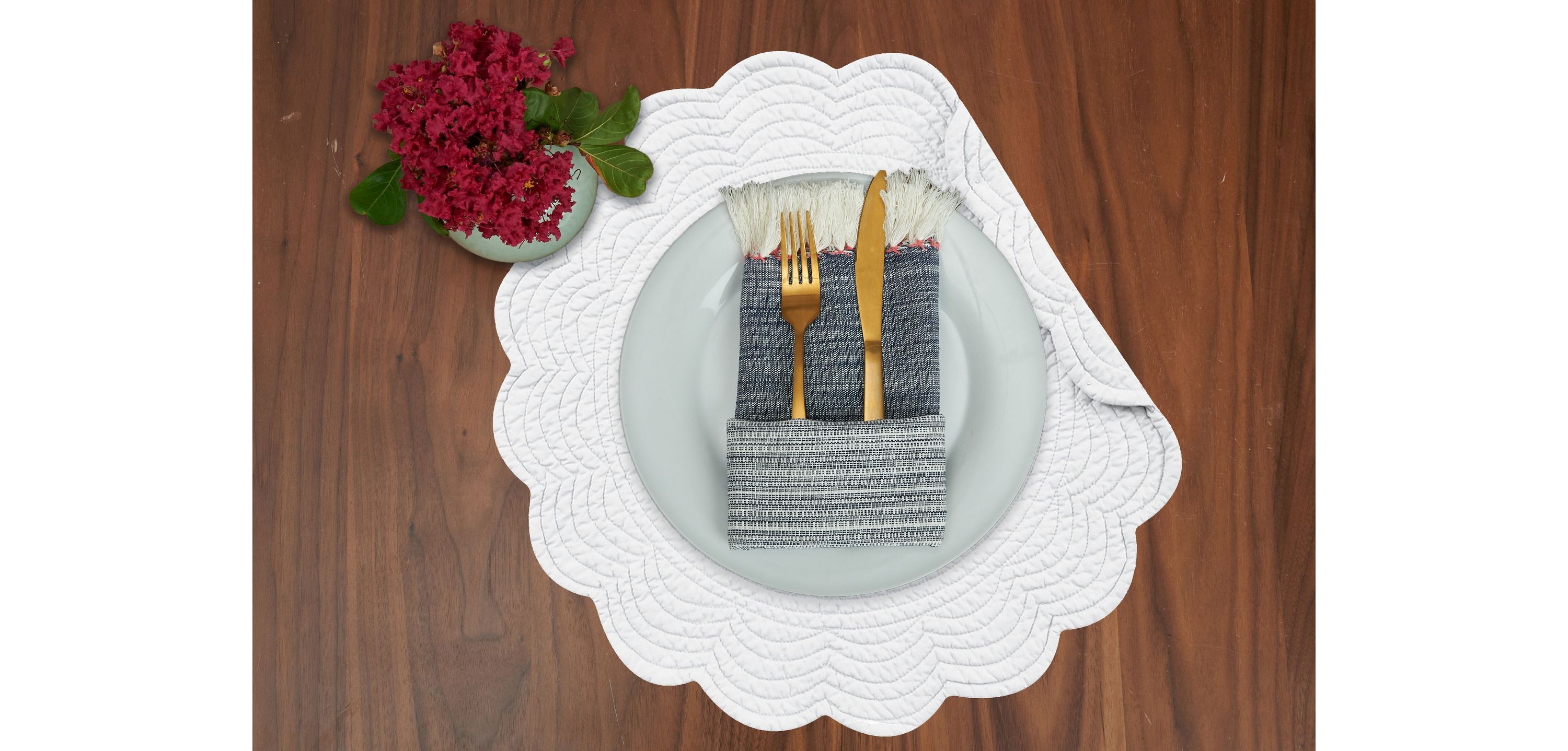 White Cotton Quilted Reversible Placemat Set of 6