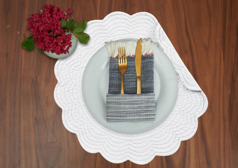 White Cotton Quilted Reversible Placemat Set of 6