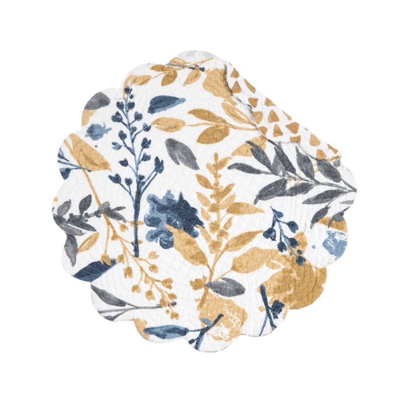 Natural Home Cotton Quilted Round Reversible Placemat Set of 6