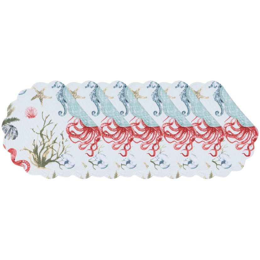 Behari Coastal Sea Life Cotton Quilted Round Reversible Placemat Set of 6