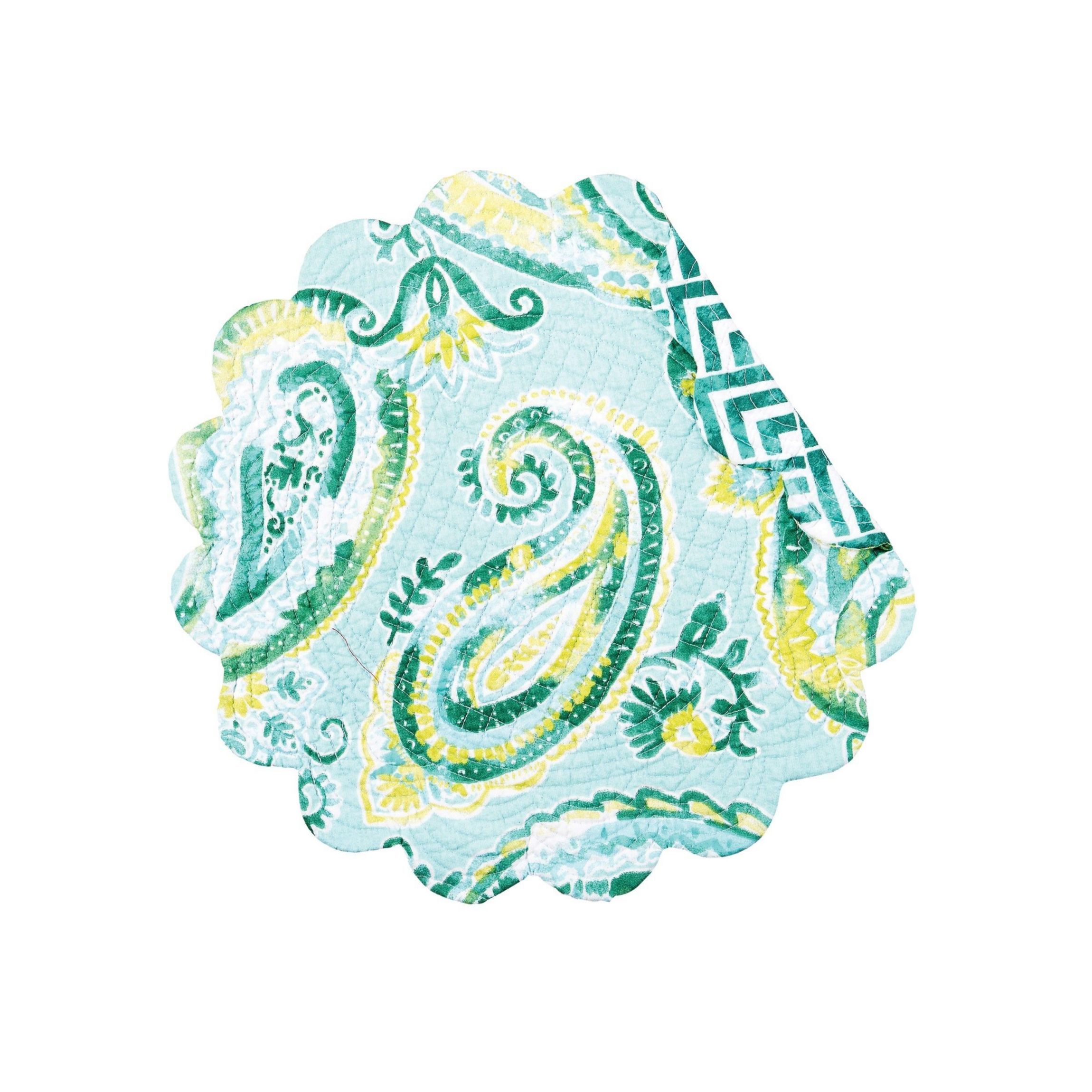 Jade Cotton Quilted Round Reversible Placemat Set of 6