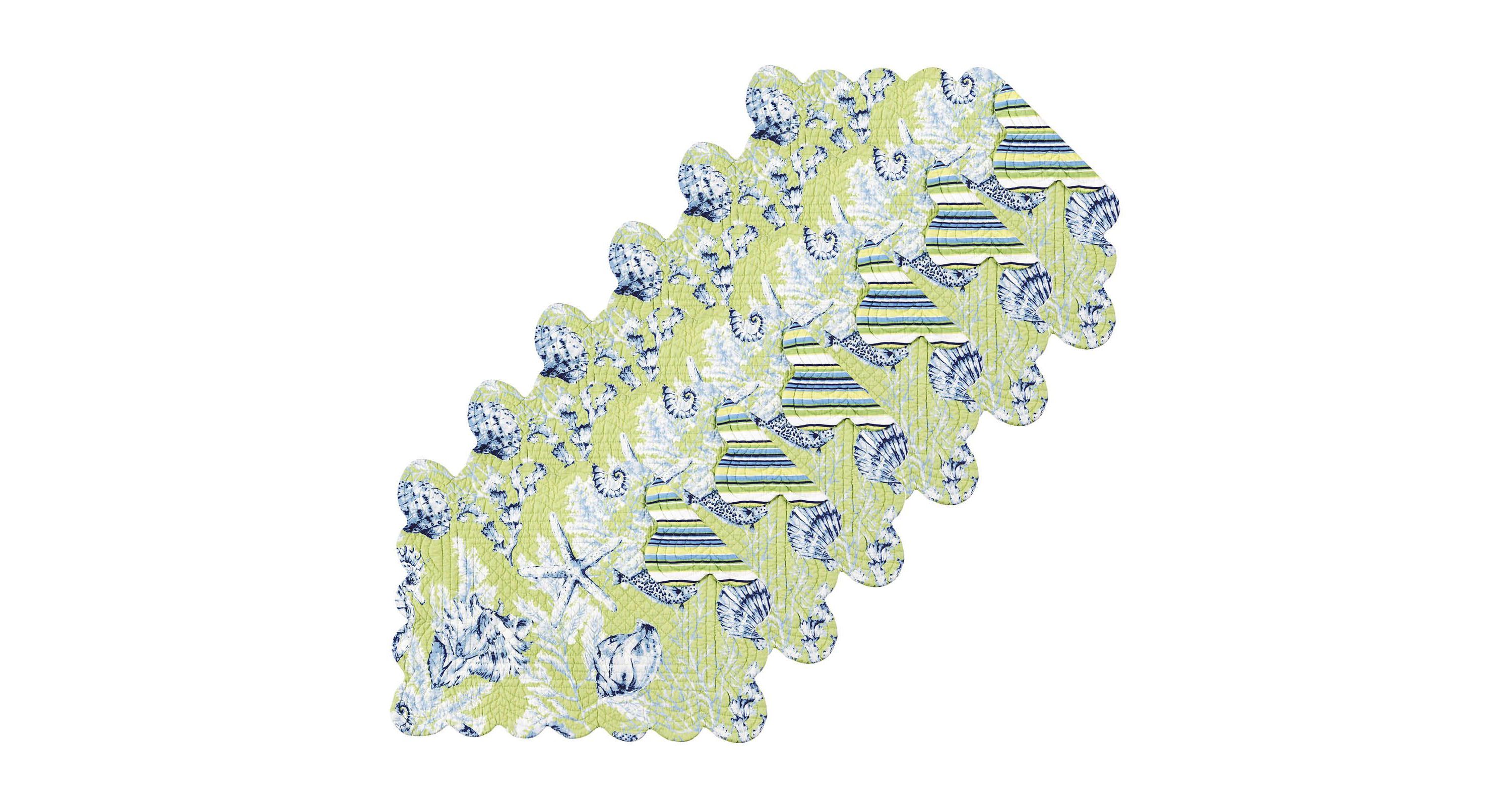 Fenwick Isle Green Coastal Sea Life Cotton Quilted Rectangular Reversible Placemat Set of 6