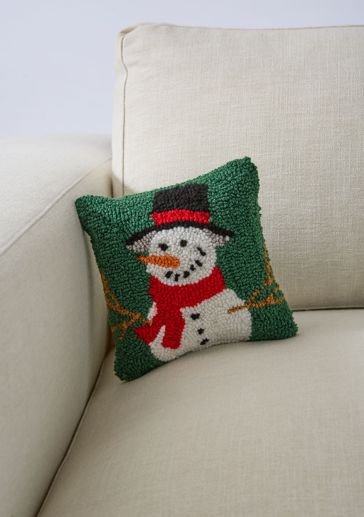 Snowman Hooked Mini Pillow
