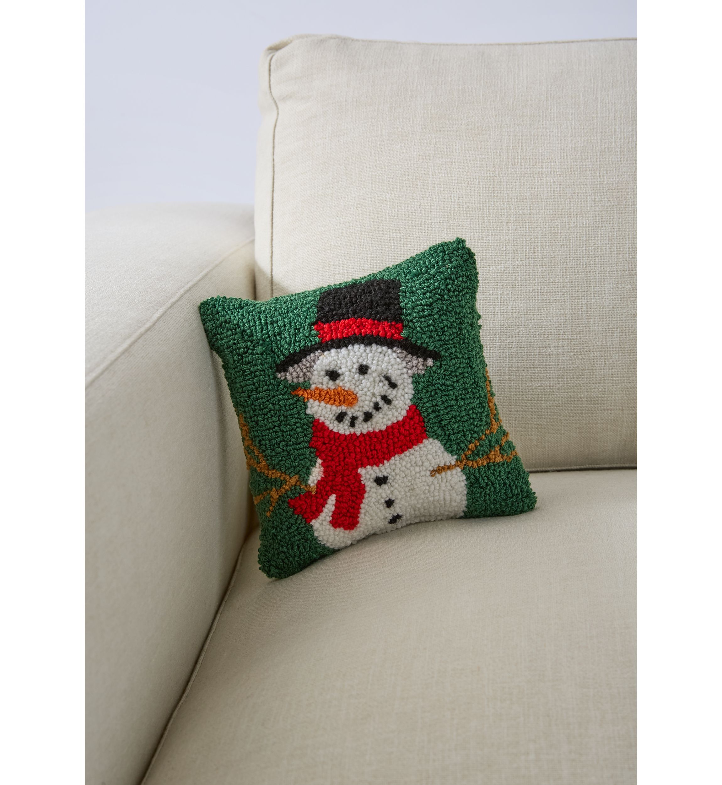 Snowman Hooked Mini Pillow