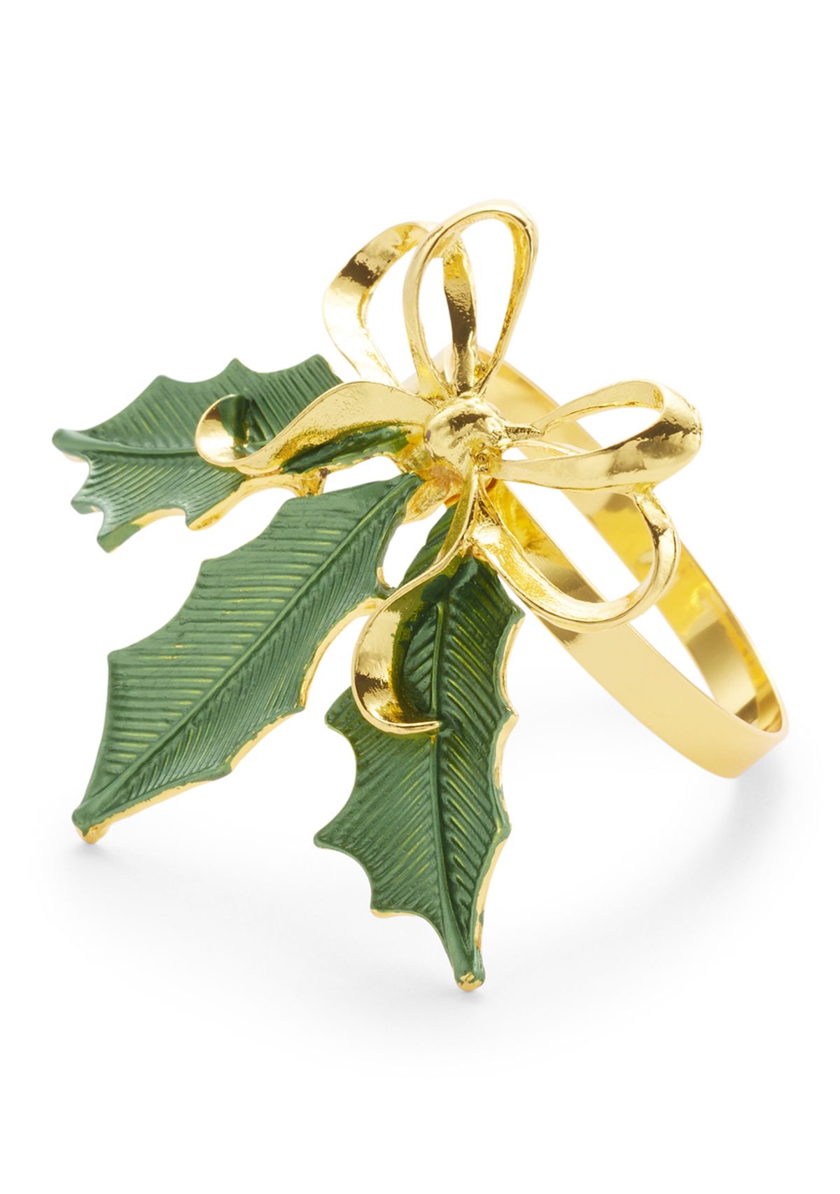 Gold and Green Holly Napkin Rings - Set of 4 