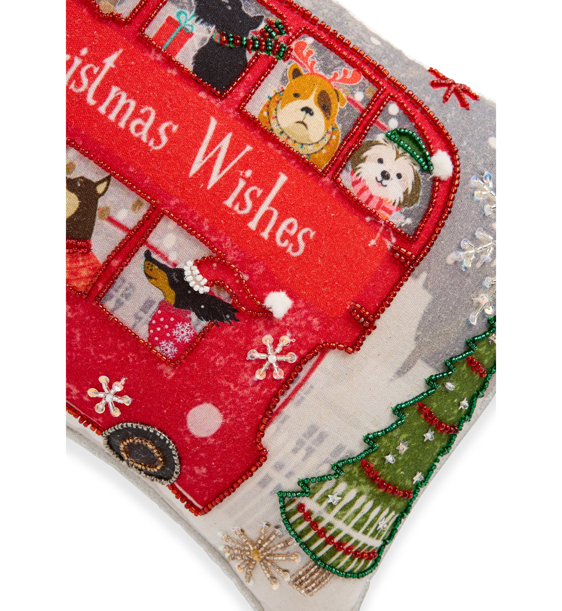 "Christmas Wishes" Dog Beaded Pillow