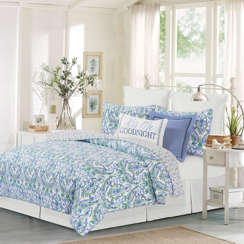 Juliet Reversible Damask Floral Full/Queen Quilt Set