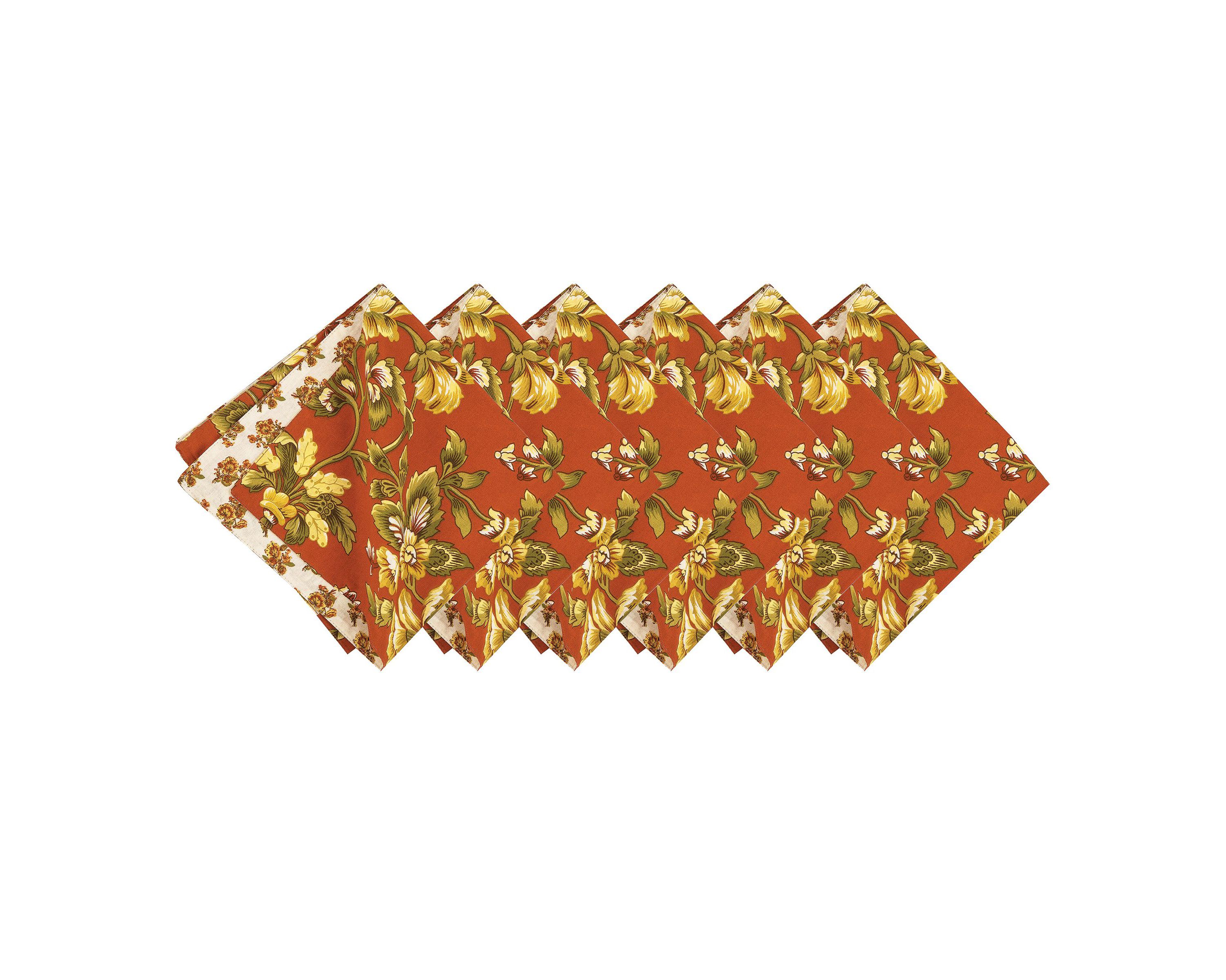Estelle Reversible Floral Damask Napkin Set of 6