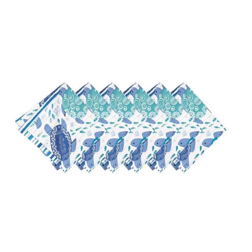 Turtle Bay Reversible Blue Coastal Napkin Set of 6