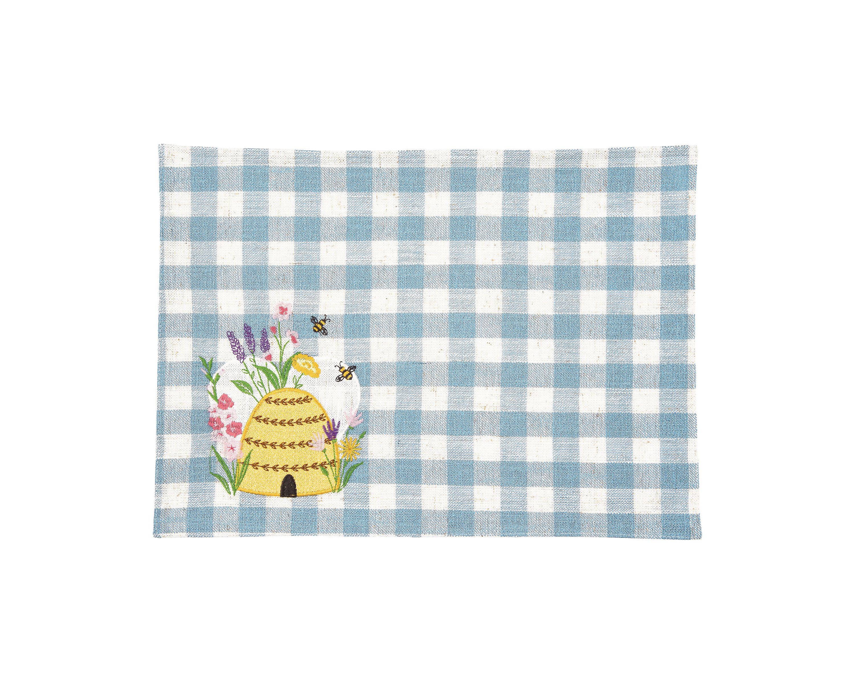 Bee Happy In Blue Embroidered Placemat Set of 6