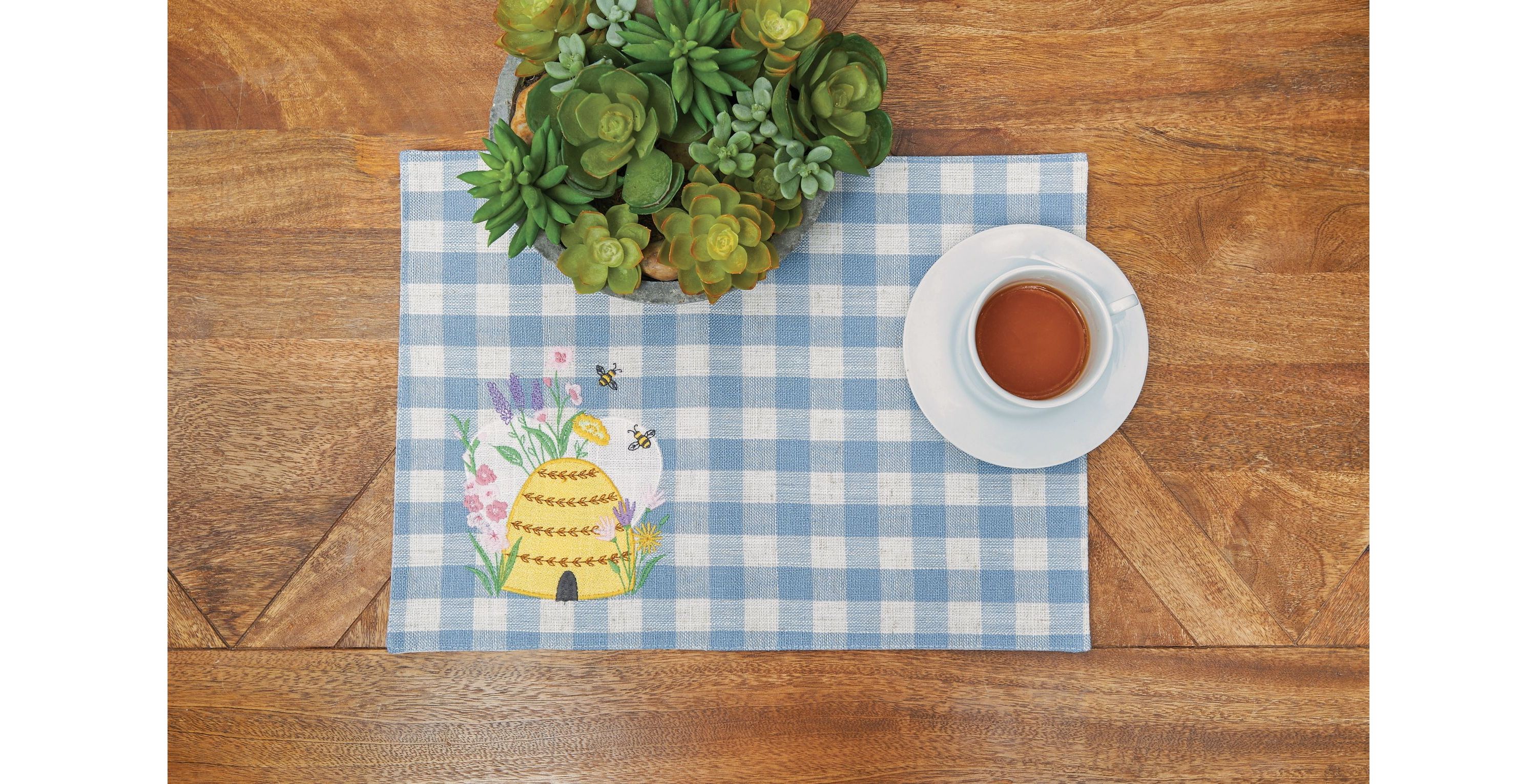 Bee Happy In Blue Embroidered Placemat Set of 6