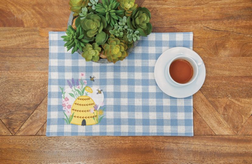 Bee Happy In Blue Embroidered Placemat Set of 6
