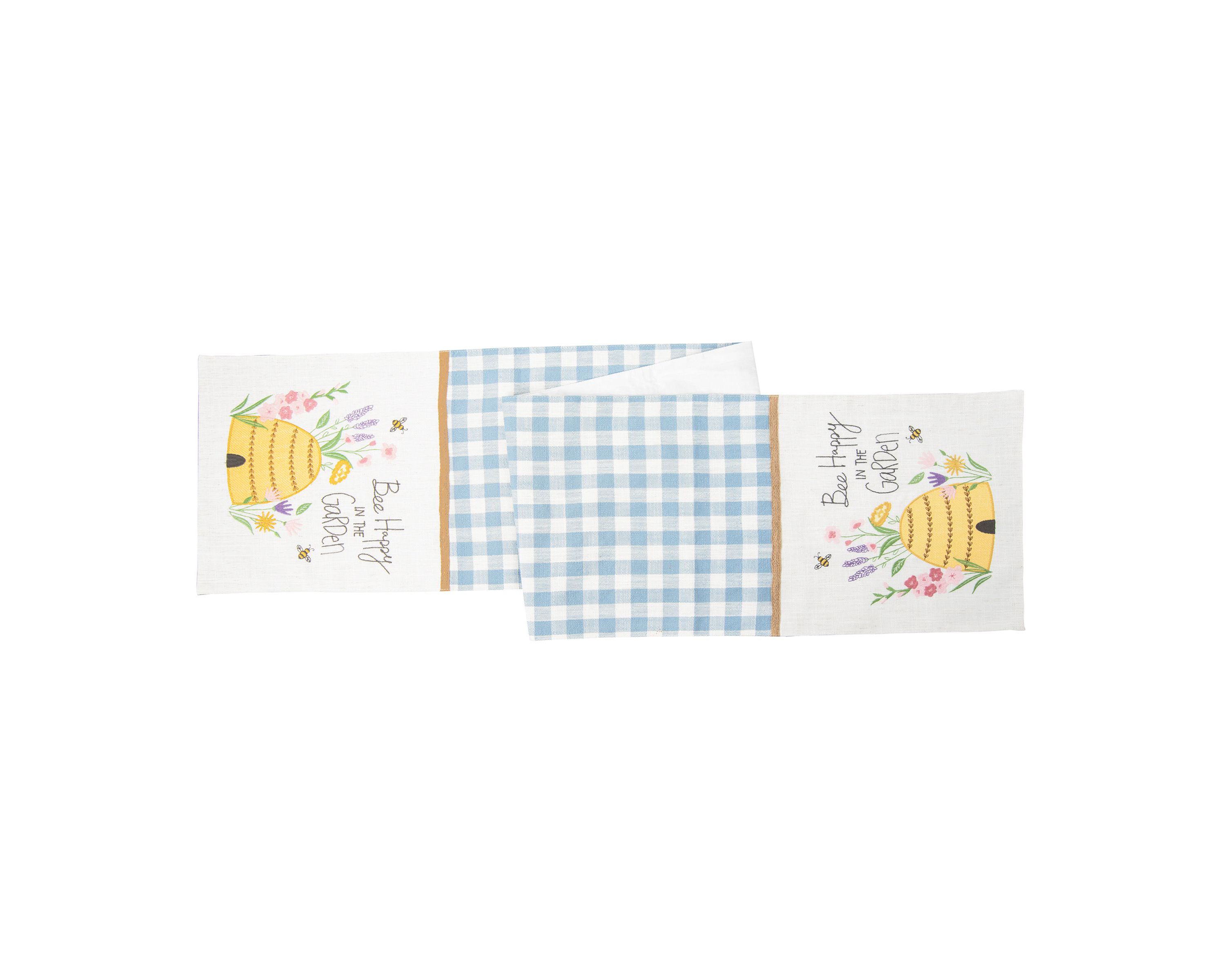 13" x 72" Bee Happy In Blue Embroidered Table Runner