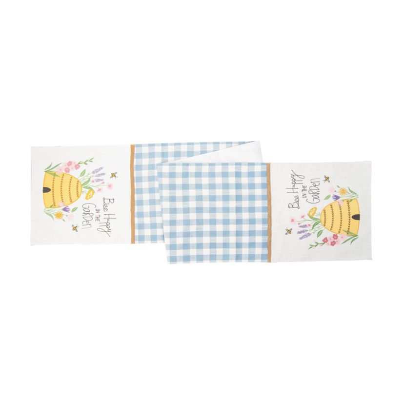 13" x 72" Bee Happy In Blue Embroidered Table Runner