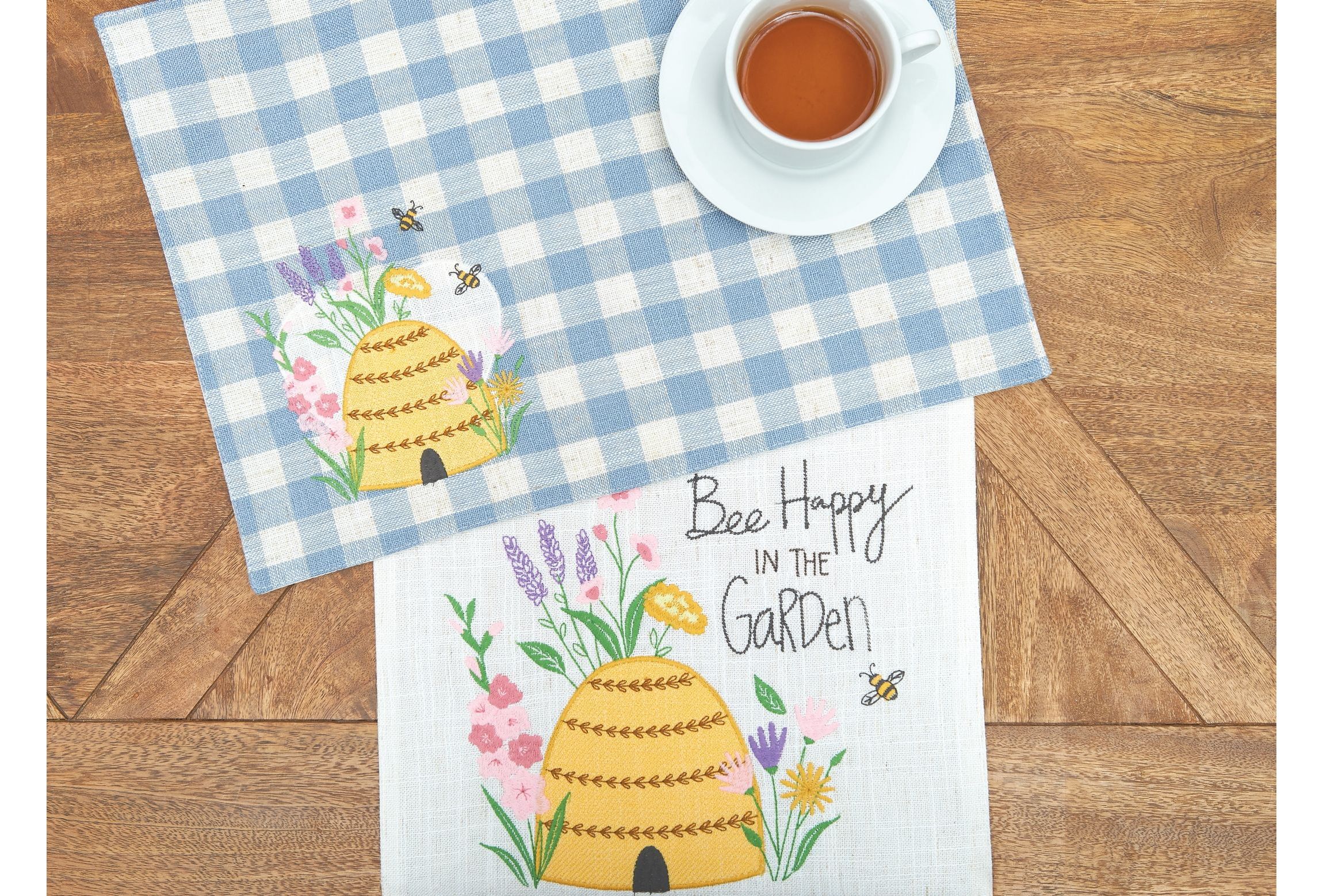 13" x 72" Bee Happy In Blue Embroidered Table Runner