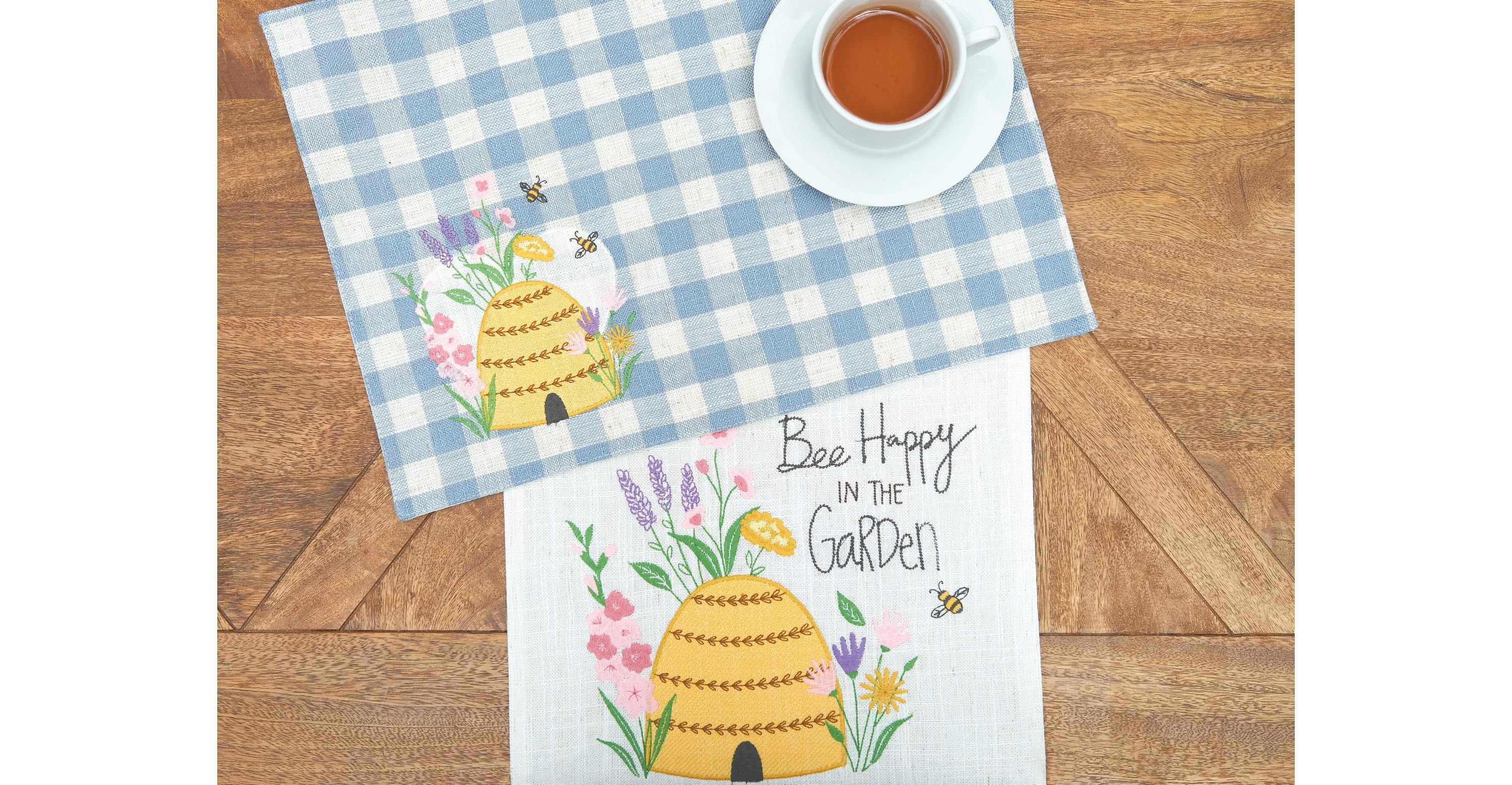 13" x 72" Bee Happy In Blue Embroidered Table Runner