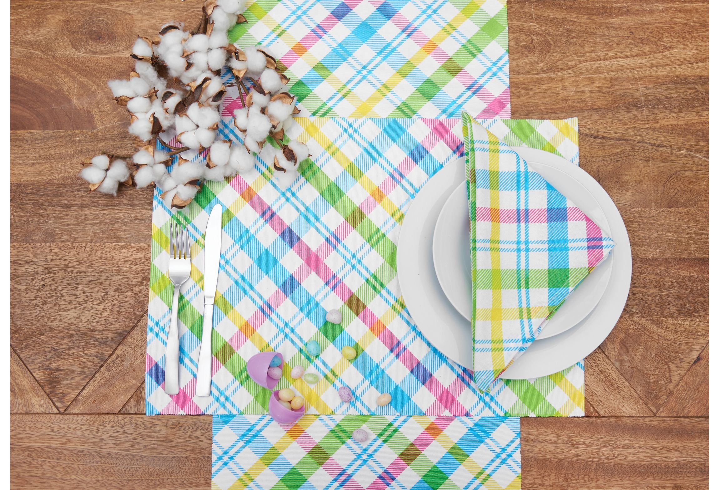 13" x 72" Spring Blossom Plaid Table Runner