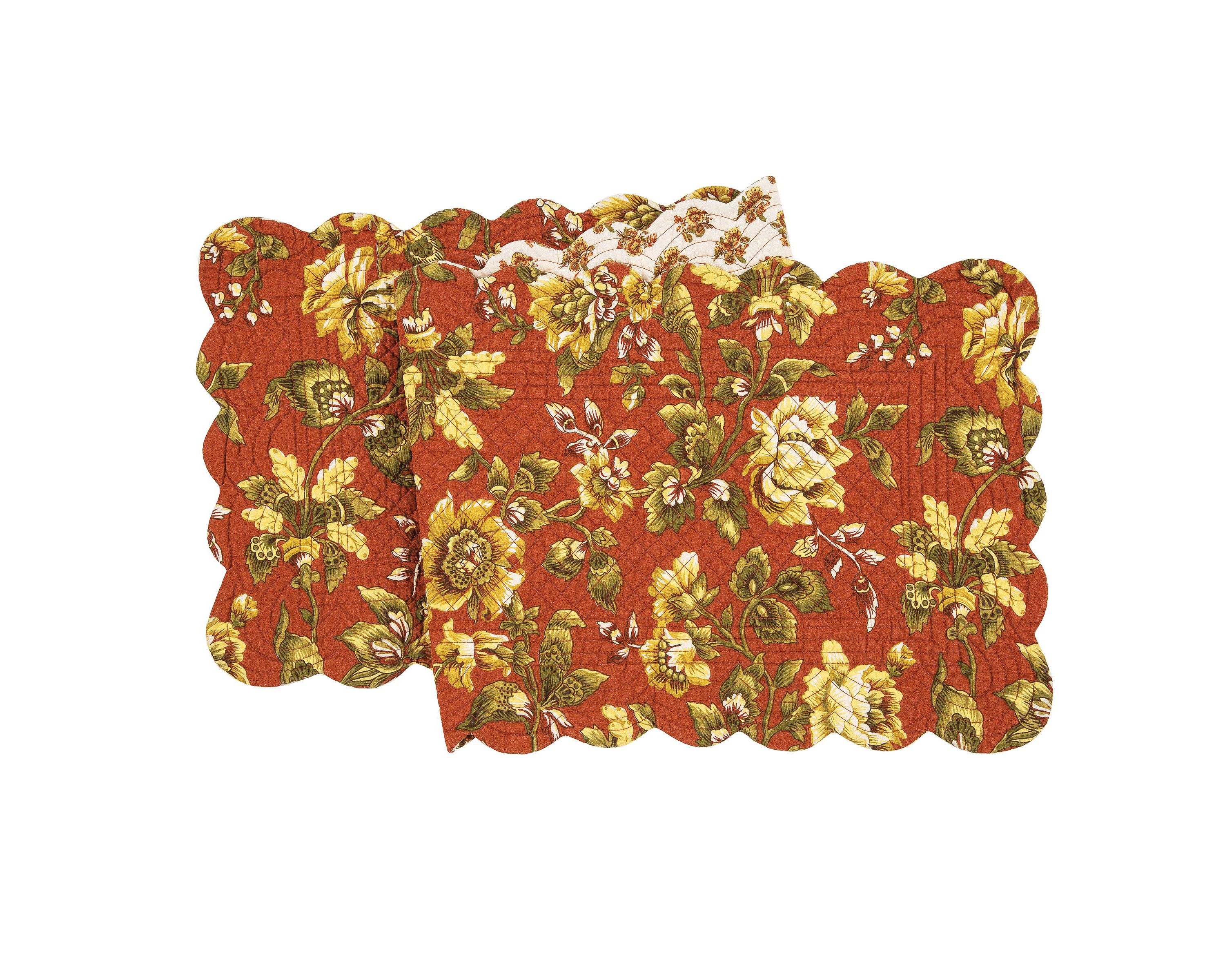 51" x 14" Estelle Quilted Reversible Floral Damask Table Runner