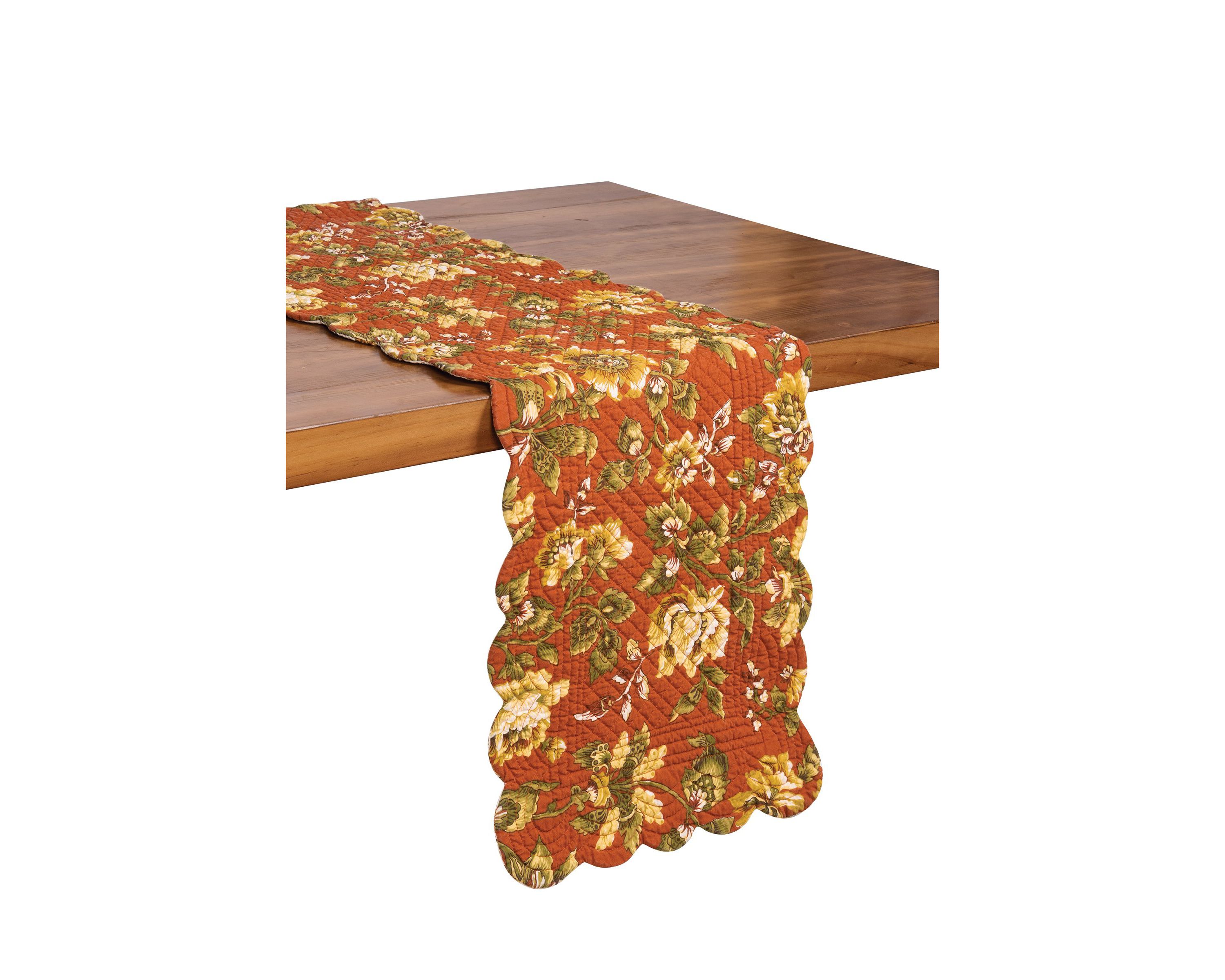51" x 14" Estelle Quilted Reversible Floral Damask Table Runner