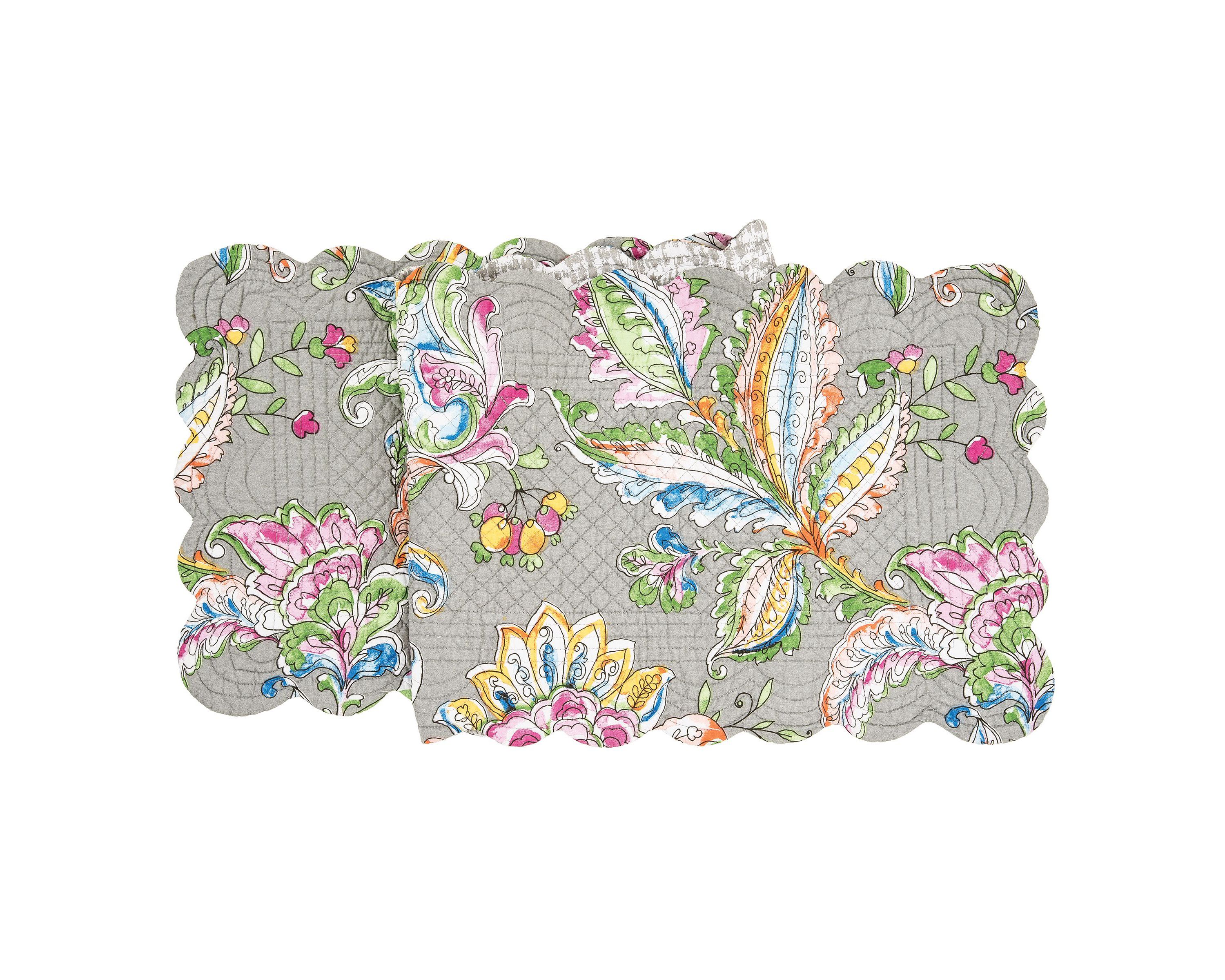 51" x 14" Frey Quilted Reversible Colorful Paisley Table Runner
