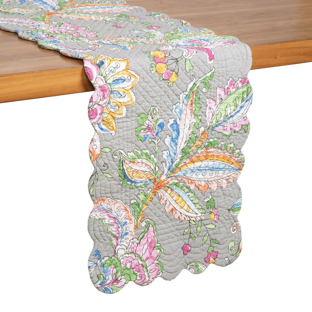 51" x 14" Frey Quilted Reversible Colorful Paisley Table Runner