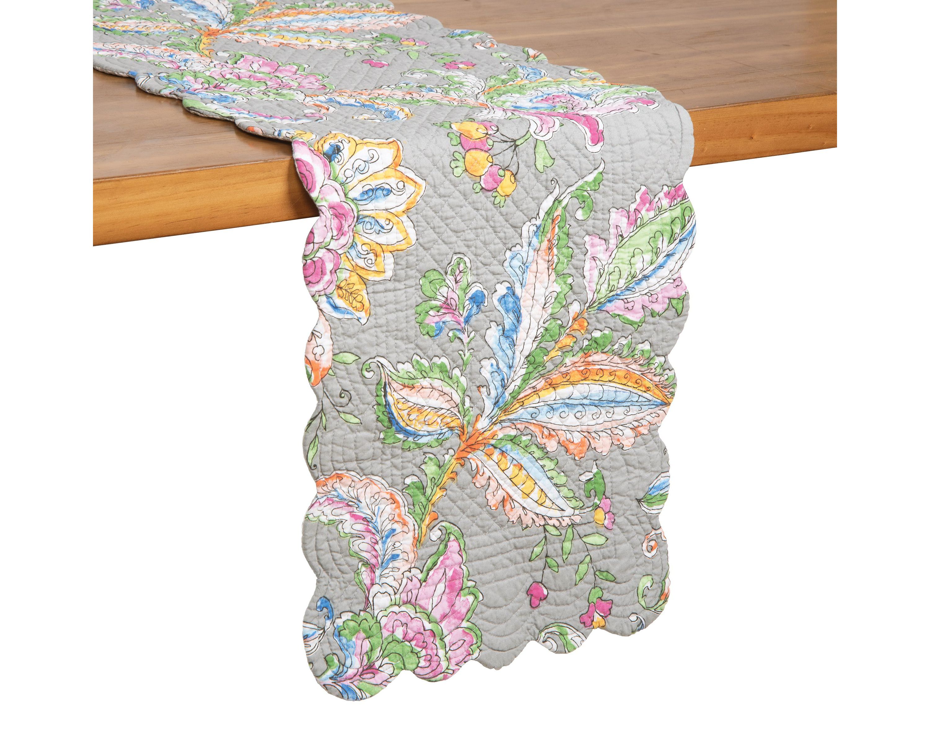 51" x 14" Frey Quilted Reversible Colorful Paisley Table Runner