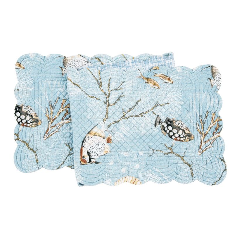 51" x 14" Meraki Island Quilted Reversible Blue Coastal Table Runner