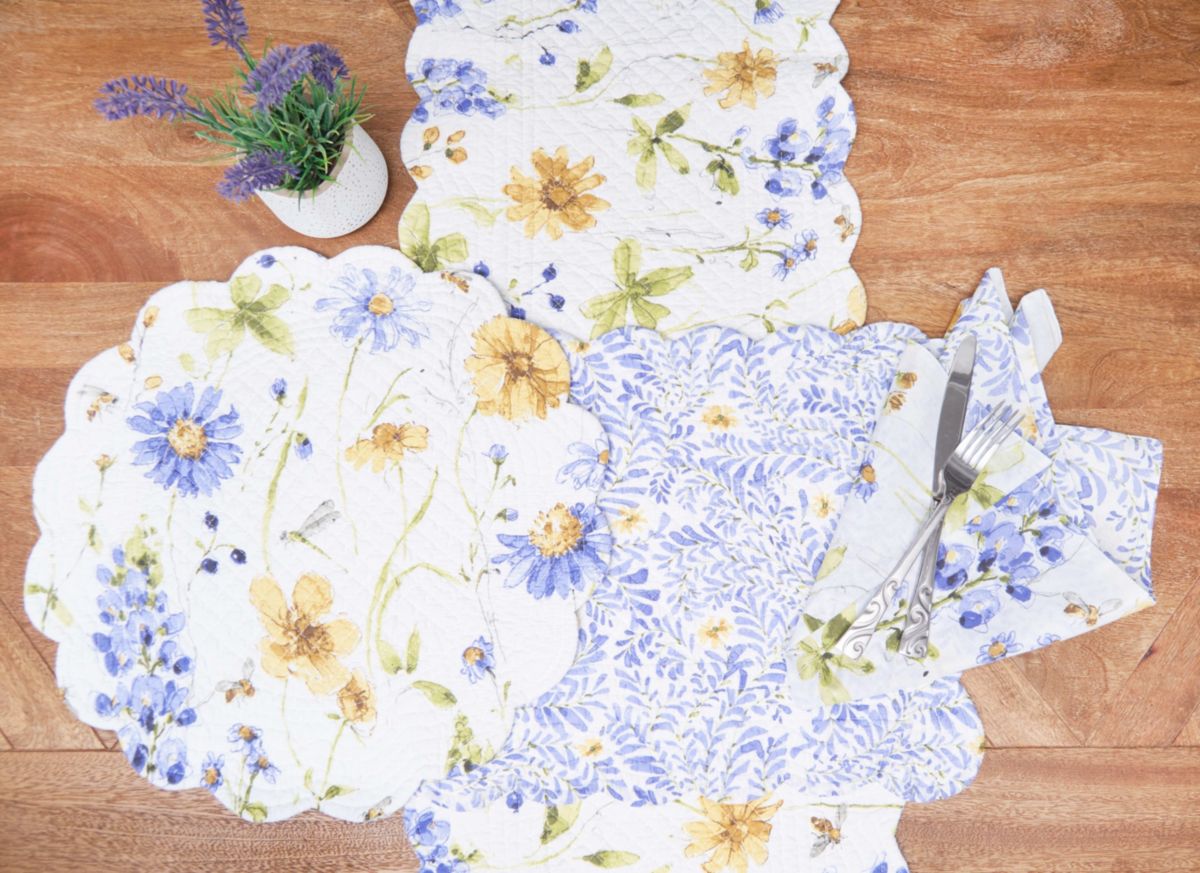 Lovely Blues Cotton Rectangle Table Runner