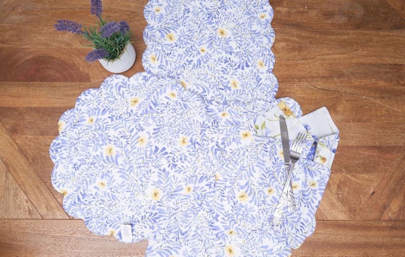 Lovely Blues Cotton Rectangle Table Runner