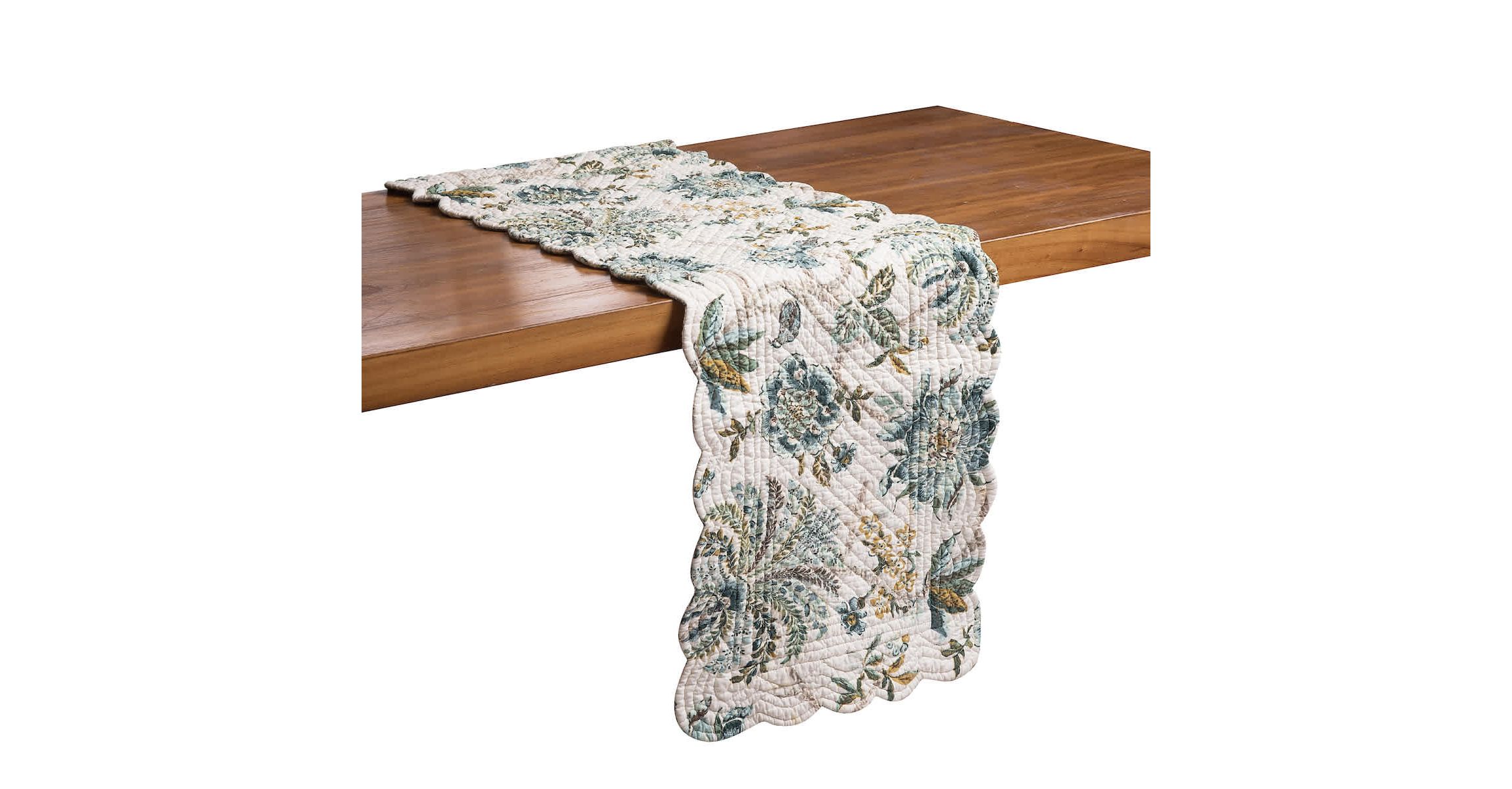 Braganza Teal Rectangle Cotton Table Runner