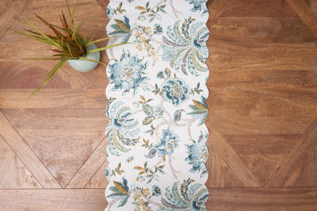 Braganza Teal Rectangle Cotton Table Runner