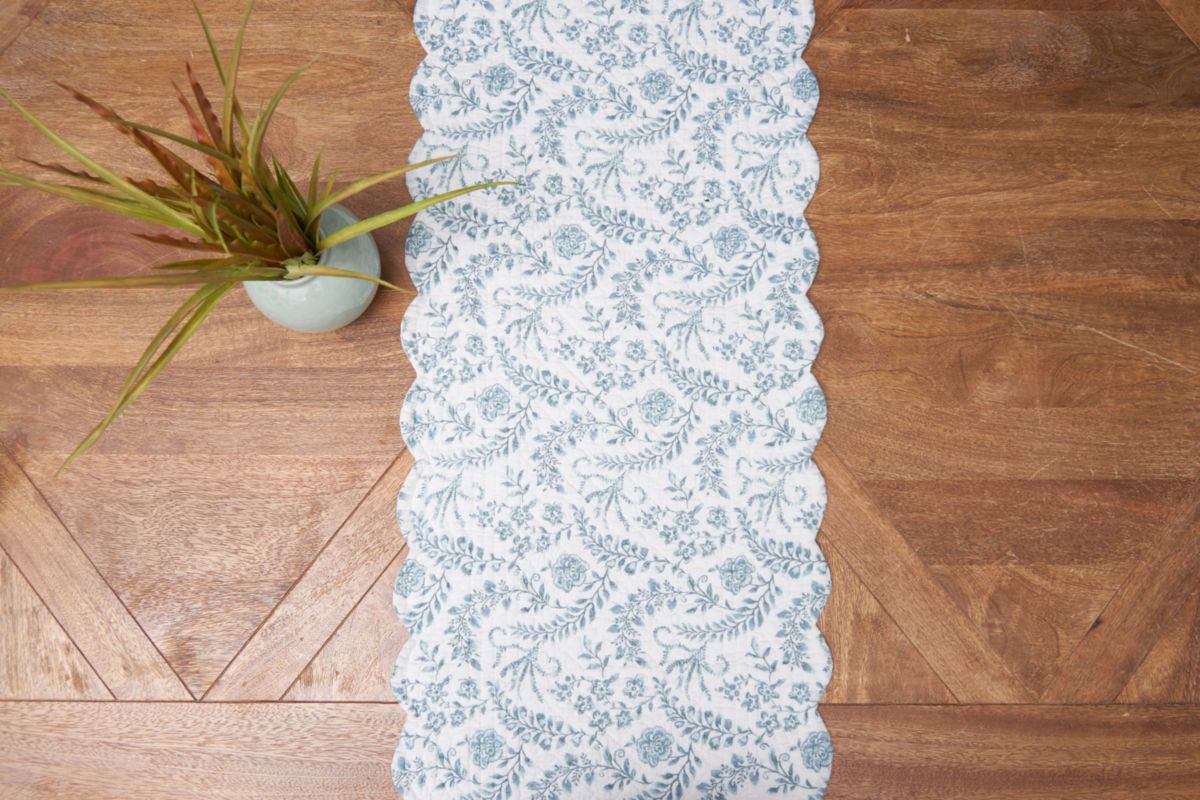 Braganza Teal Rectangle Cotton Table Runner