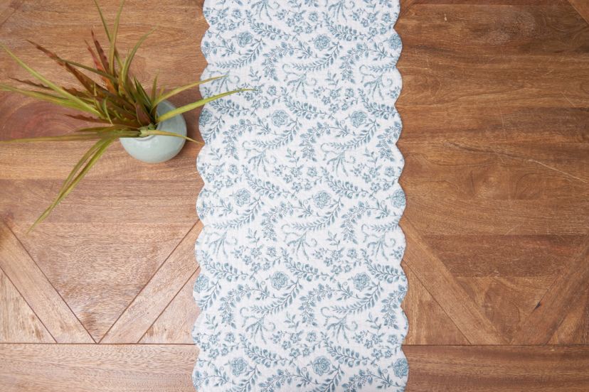 Braganza Teal Rectangle Cotton Table Runner