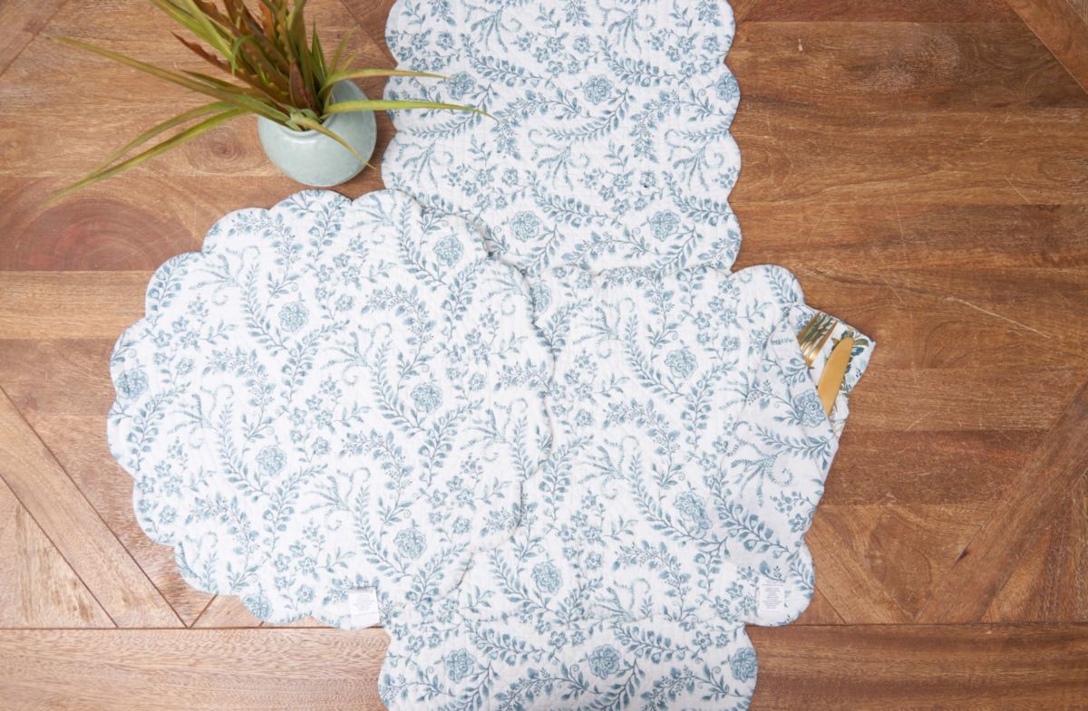 Braganza Teal Rectangle Cotton Table Runner