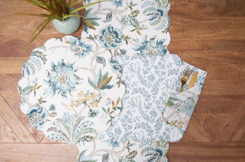 Braganza Teal Rectangle Cotton Table Runner