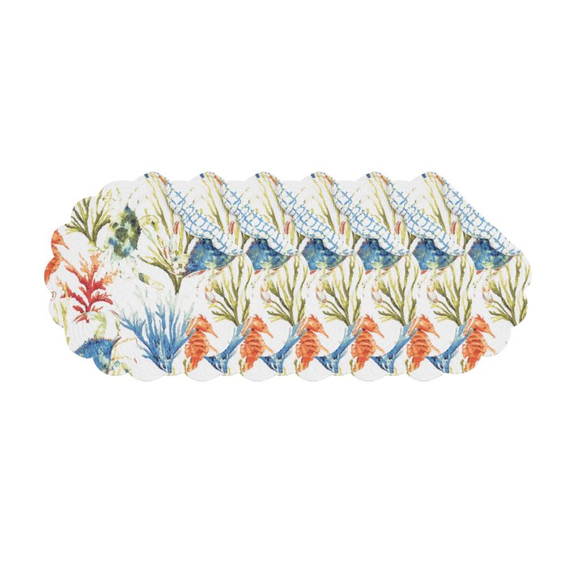 Marino Round Quilted Reversible Colorful Coastal Placemat Set of 6