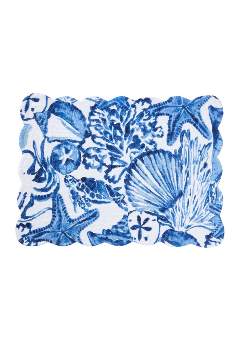 Blue and White Reversible Coastal Quilted Scalloped Placemat